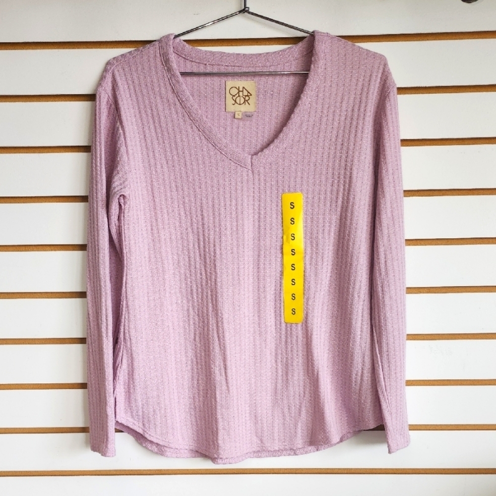 Purple Long Sleeve Waffle Top Small